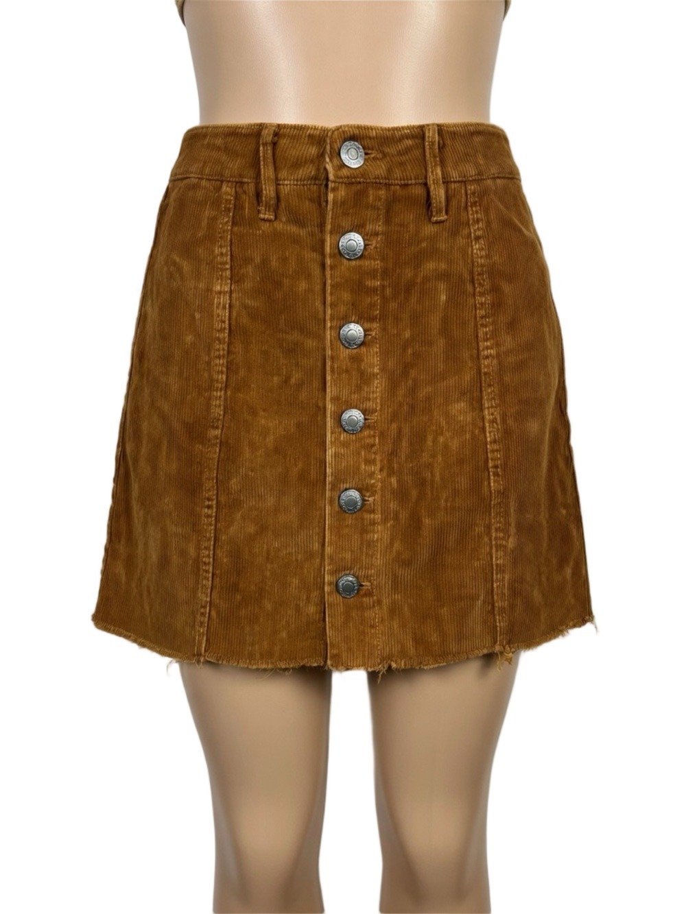 Corduroy Button-Front Mini Skirt in Caramel